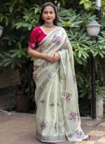 Linen Pista Green Festival Wear Weaving Saree